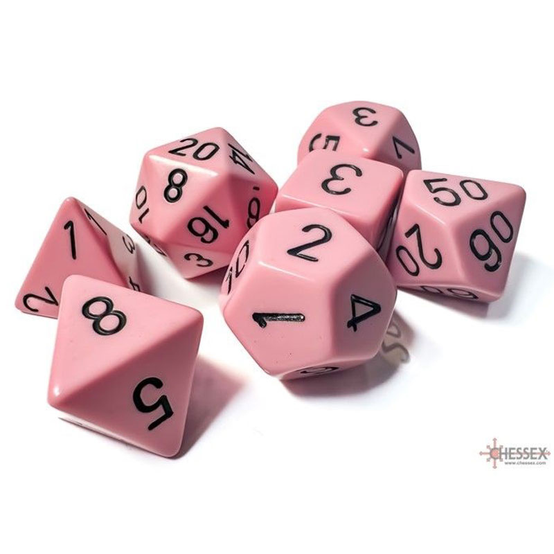Σετ Ζάρια – 7 Opaque Pastel Pink/Black